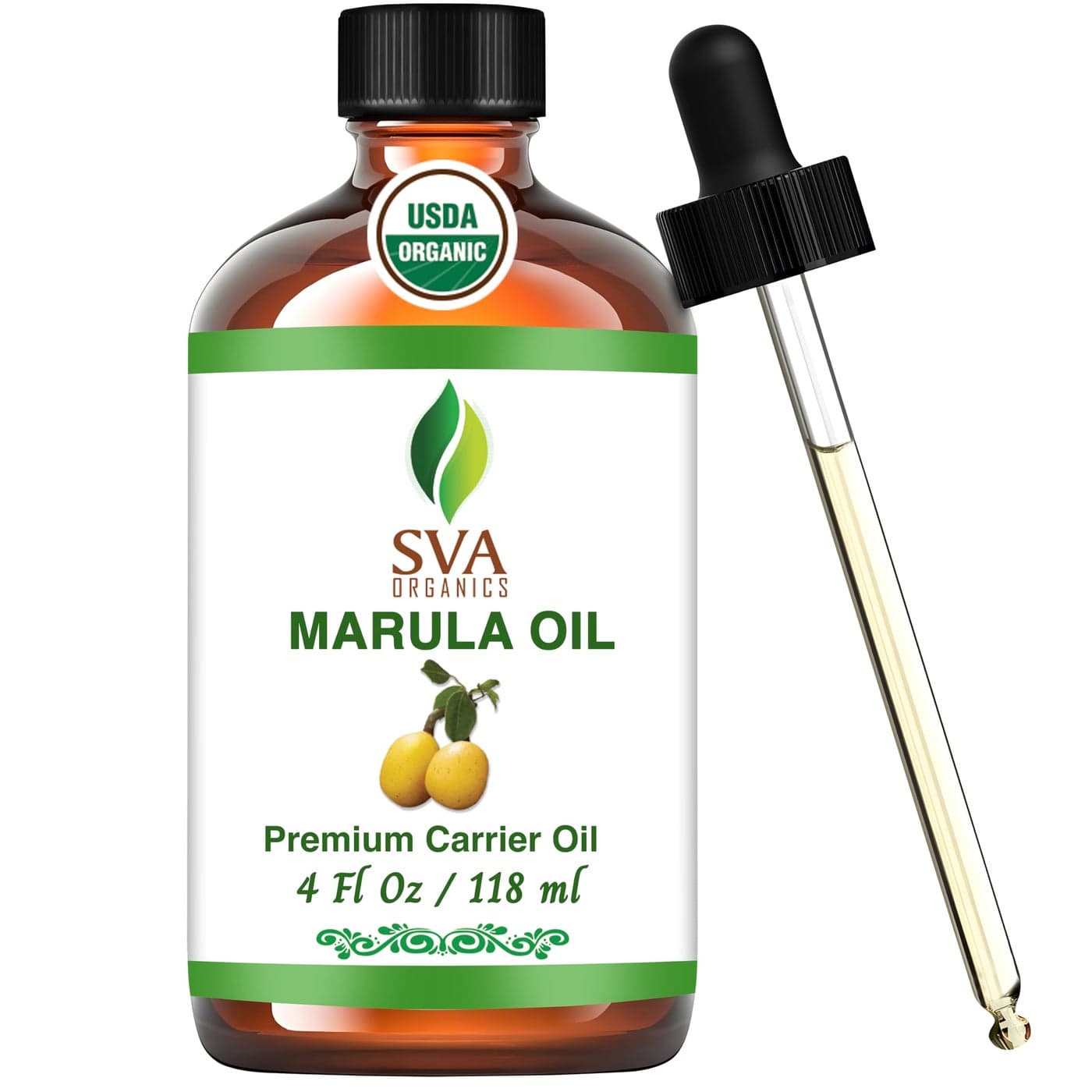 SVA Organic Marula Seed Oil 4 Fl Oz 100 Natural Cold Pressed Virgin Marula Oil Organic for Face Skin Care Hair Care Scalp Massage Body Massage Unrefined Carrier Oil with Dropper