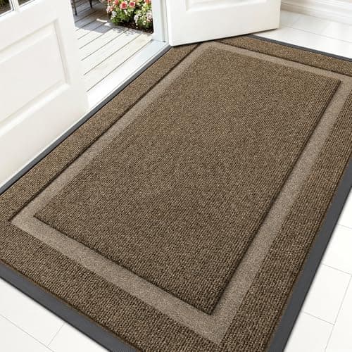 OLANLY Front Door Mat Indoor Outdoor Entrance Waterproof AllSeason AllWeather Doormat Sturdy Natural Rubber Fade Resistant Low Profile Easy Clean Patio Porch Entryway Mat 59x35 Brown