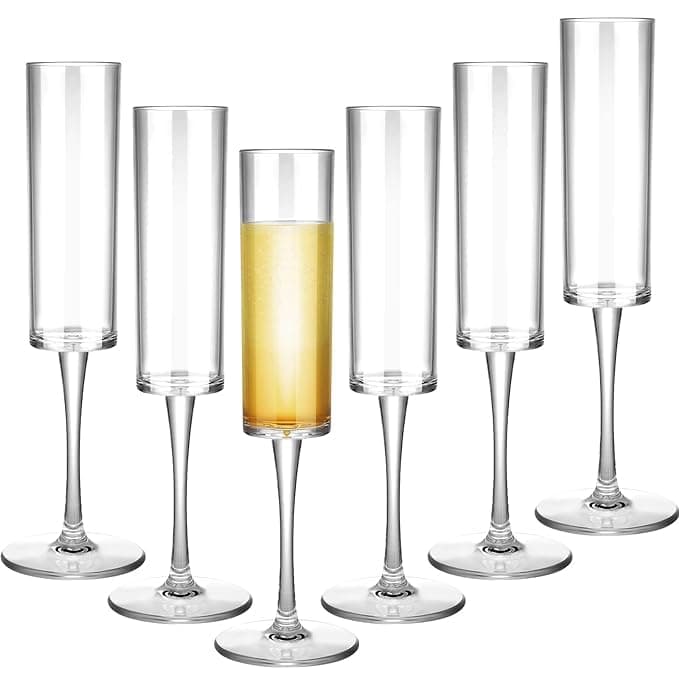 bellemax Champagne Flutes Wine Glasses 250 ml, Set of 6 Long Wine, Burgundy Clear Glasses with Stem for Wedding Anniversary, Birthday, Gift