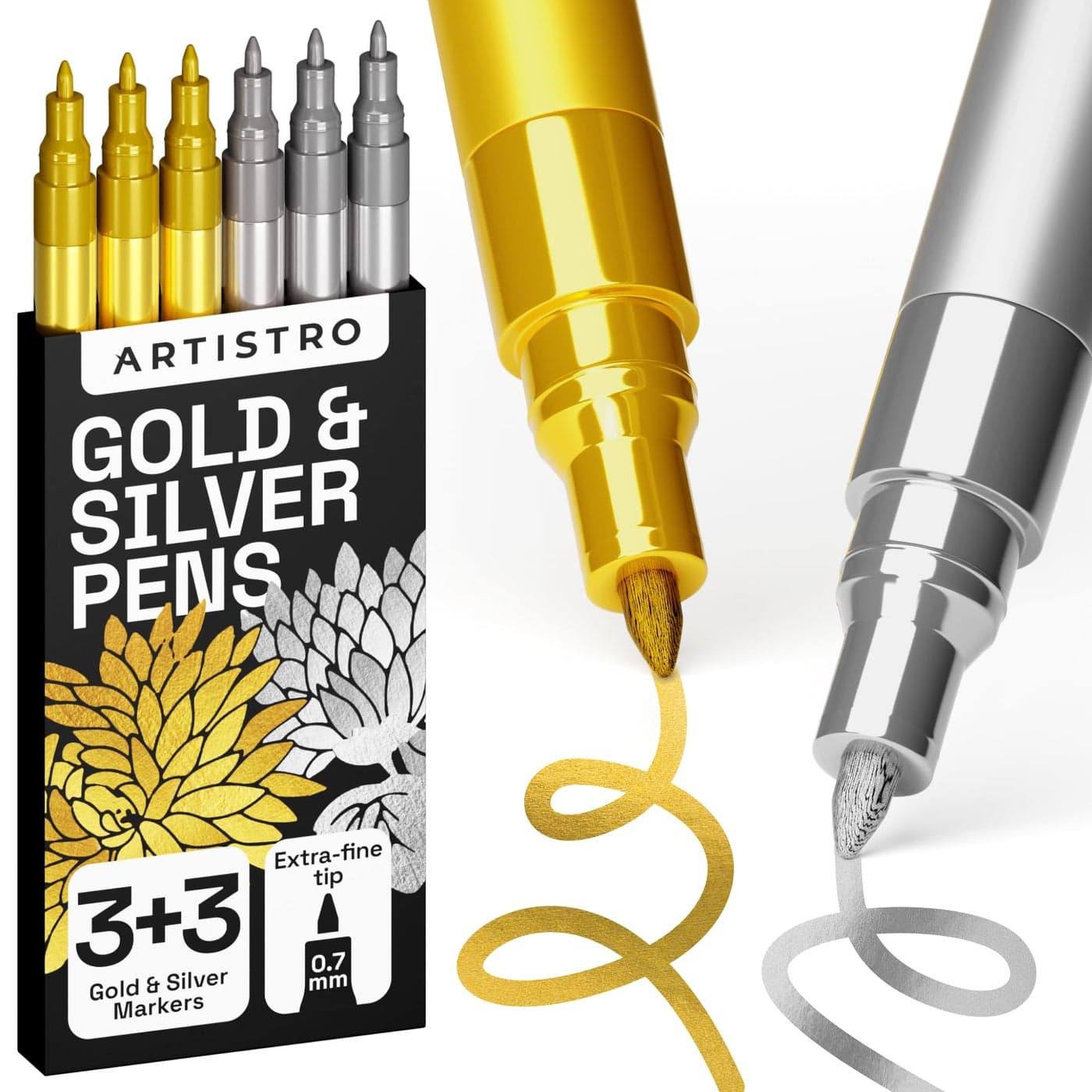 ARTISTRO 6 Acrylic Gold Silver Paint Pens 07mm ExtraFine Markers Great for Greeting Cards Ornament Decor More