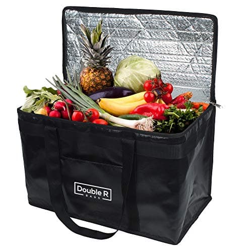 Double R Bags Insulated Thermal Jute Food Delivery Bag | Hot & Cold Grocery Tote for Beer, Frozen & Takeaway | Foldable, Washable, Heavy Duty | 41x33x23cm | 1 Compartment 1 Pocket | Black Pack of 1