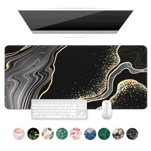 Auhoahsil Extended Mouse Pad, XXL Desk Pad Gaming Mousepad, Large Big Laptop Computer Keyboard Desk Mat with Non-Slip Base Stitched Edge for Gaming Office Men Women, 35.5 x 15.7 in, Black Marble