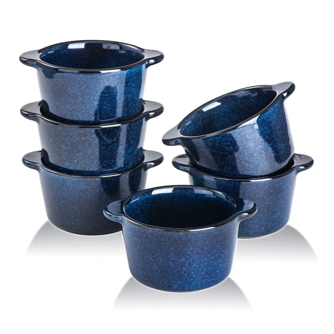 Creme Brulee Ramekins Ceramic Bowls VICRAYS Mini Custard Cups 6 oz oven Safe Bowls Souffle Dishes for Baking Individual Casserole Dipping Sauce Pioneer Woman Bakeware Set of 6 Blue