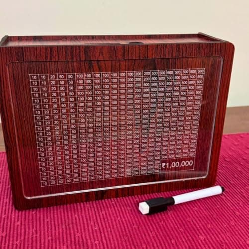 Zesta Money Milestone Piggy Bank 100000 | Wooden Saving Box 1 Lakh Challenge | Cash Goal Money Bank for Adults, Kids | Daily Savings Locker, Gullak Gift Idea