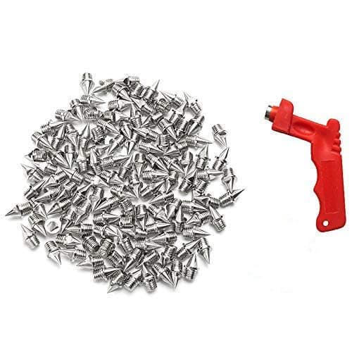 AUGSUN 120pcs 1/4inch Stainless Steel Track and Cross Country Spikes with Red or Green Spike Wrench(Random Color), Replacement Spikes for Sprint Sports Short Running Shoes