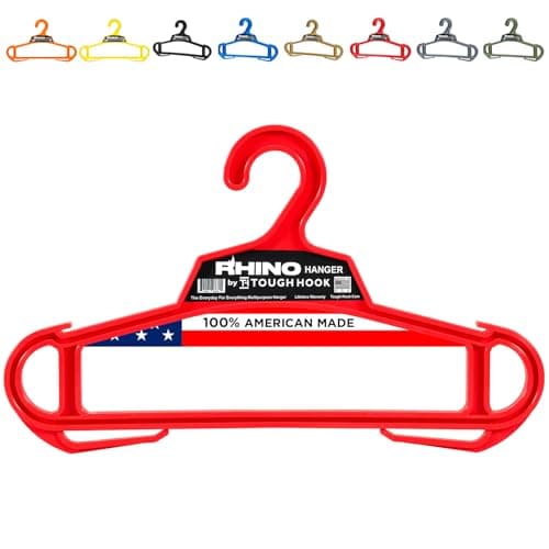 Rhino Tough Hook Heavy Duty Clothes Hangers – Made in USA, Military Grade Coat Hanger for Body Armor – 200-lb Capacity Suit Hangers – The Everyday for Everything, The Indestructible Hanger, 1 Red