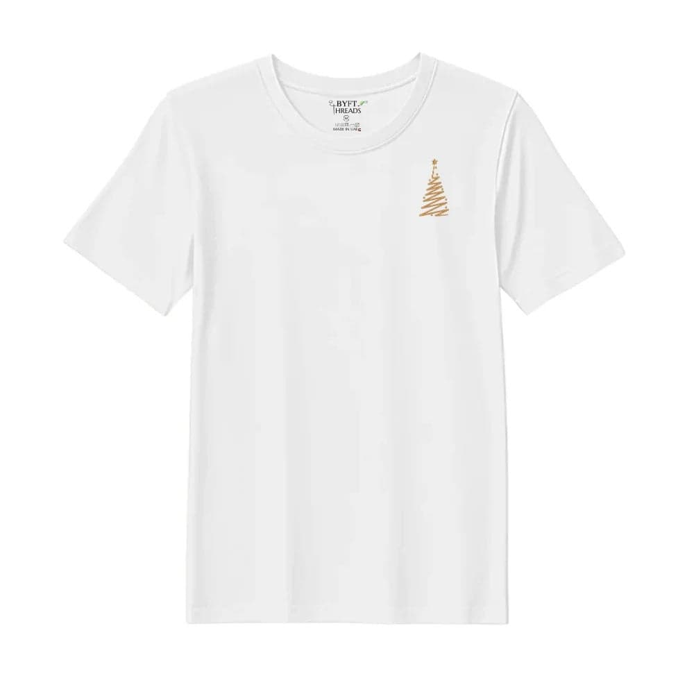 Threads Large White Polycotton T-Shirt - Christmas "Zigzag Christmas Tree" Embroidered Design, Premium Holiday Collection