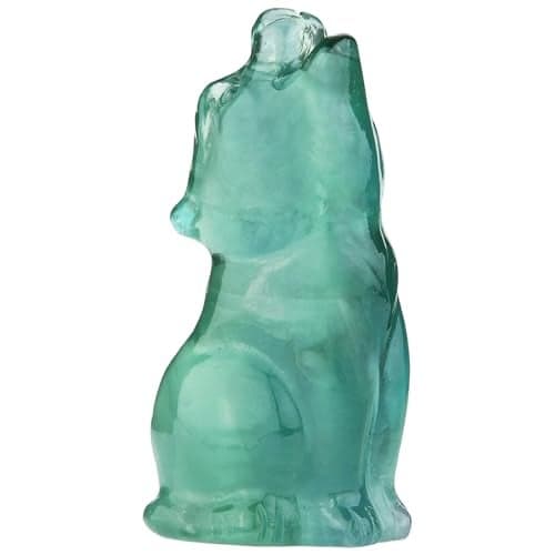 QLRSUXN Fluorite Wolf Crystal Figurines, 2.2 Inch Howling Wolf Totem Spirit Animal Statue Decor for Home Office Desk Altar, Hand Carved Natural Healing Crystal Sculpture Gifts for Women Men