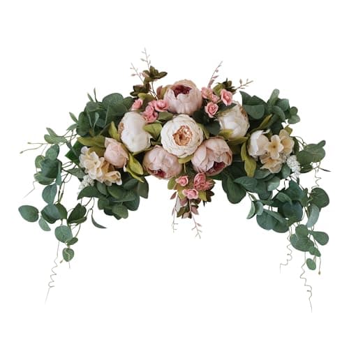 H&S BRIDAL Wedding Arch Flowers, 30 Inch Rustic Artificial Floral Swag for Door Lintel, Green Leaves Rose Peony Sunflowers Table Centerpieces Home Decoration