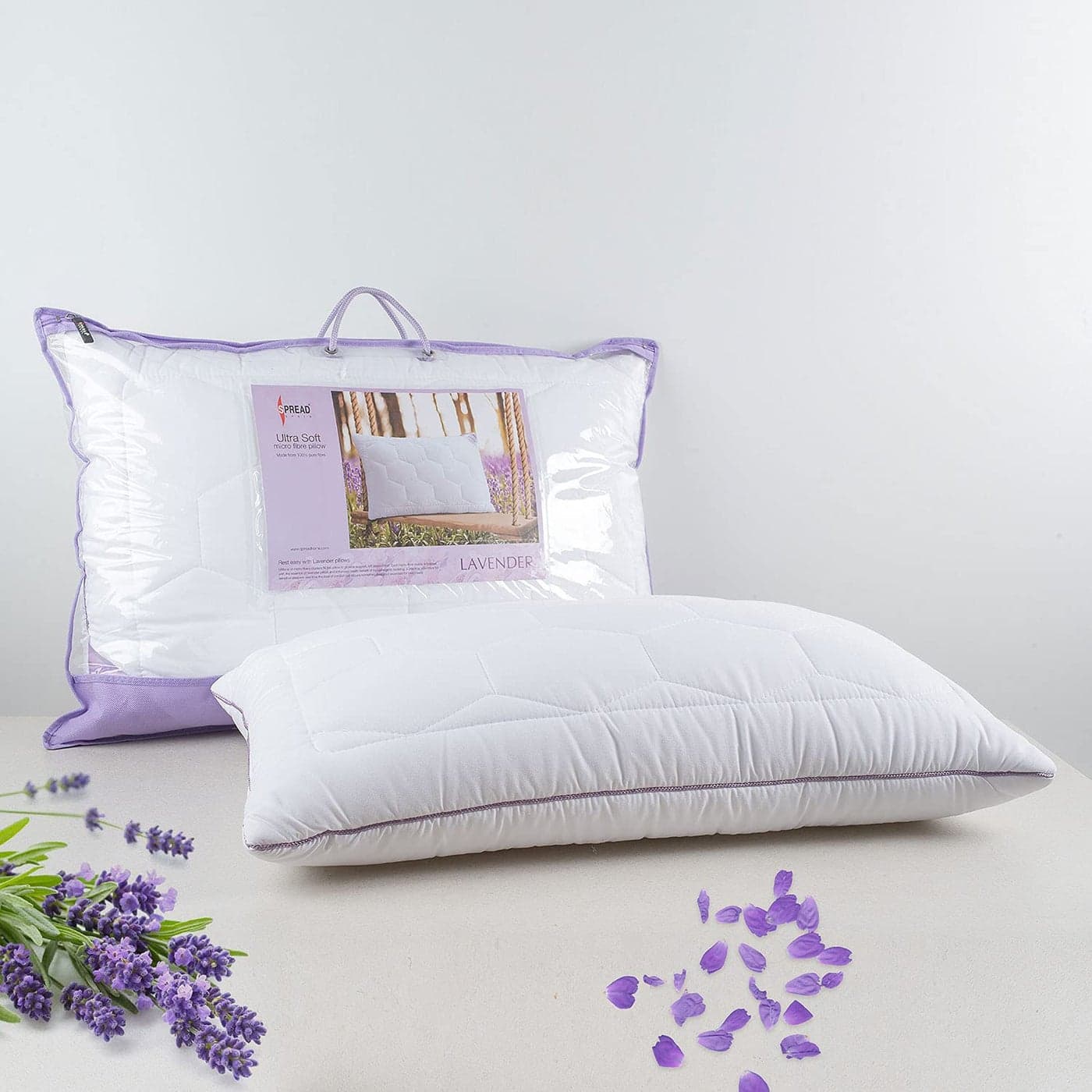 SPREAD SPAIN Lavender Suede Fabric Pillow with Micro Fiber Filling Pillow Perfect for Side Sleepers Back and Stomach Sleepers 45 x 68 cm White Pack of 2