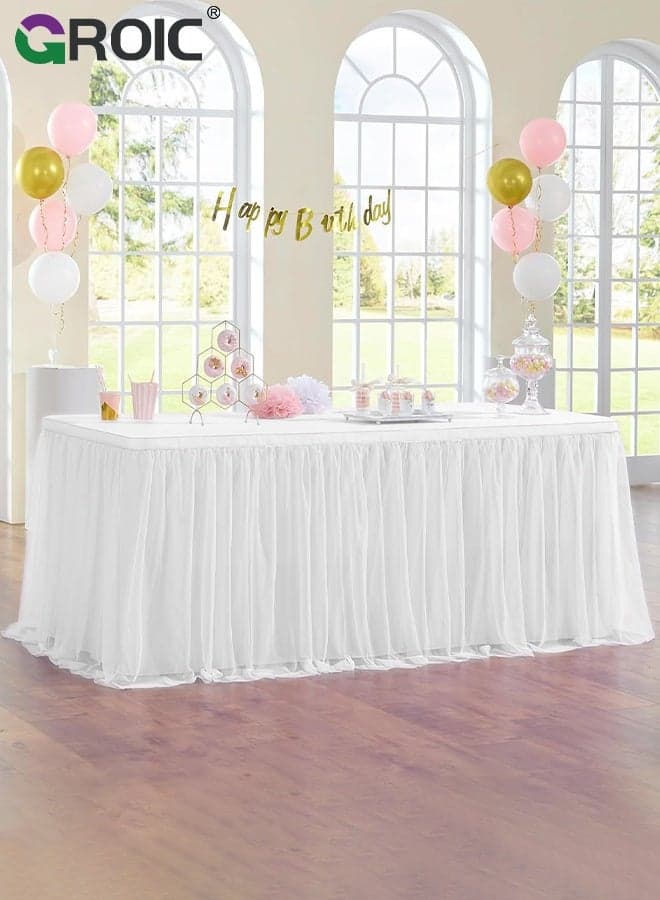 6 FT White Tulle Table Skirt,Table Skirt Tablecloth for Round Rectangular Tables,Party Table Cover,Table Cloth for Banquet, Wedding, Baby Shower,Party Decorations