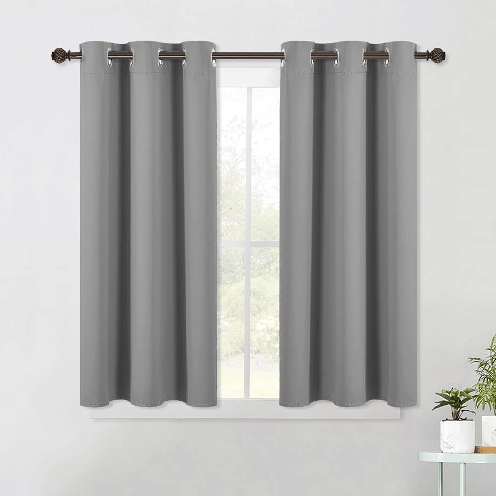 NICETOWN Silver Grey Small Window Blackout Curtain Panels for Bedroom Thermal Insulated Grommet Top Blackout Draperies and Drapes 2 Panels W42 x L45 Inch