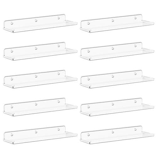 Lifewit Floating Shelves for Bathroom, Acrylic Wall Organizer for Perfume, Makeup, Figures, Nail Polish, Photo, Book, 14" Decor Display Rack for Nursery, Living Room, Bedroom, Kitchen, Clear, 10 Pack