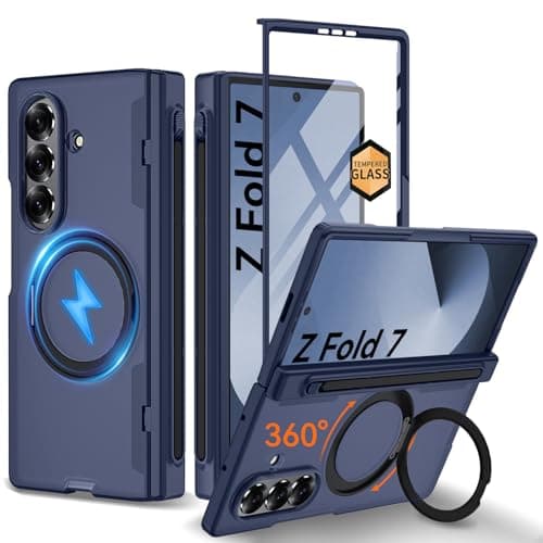 Upgraded 360 Spin Magnetic Invisible Ring Stand for Samsung Galaxy Z Fold 7 CaseCompatible with MagSafeS Pen HolderHinge ProtectionScreen ProtectorShockproof Full Body Phone Cover
