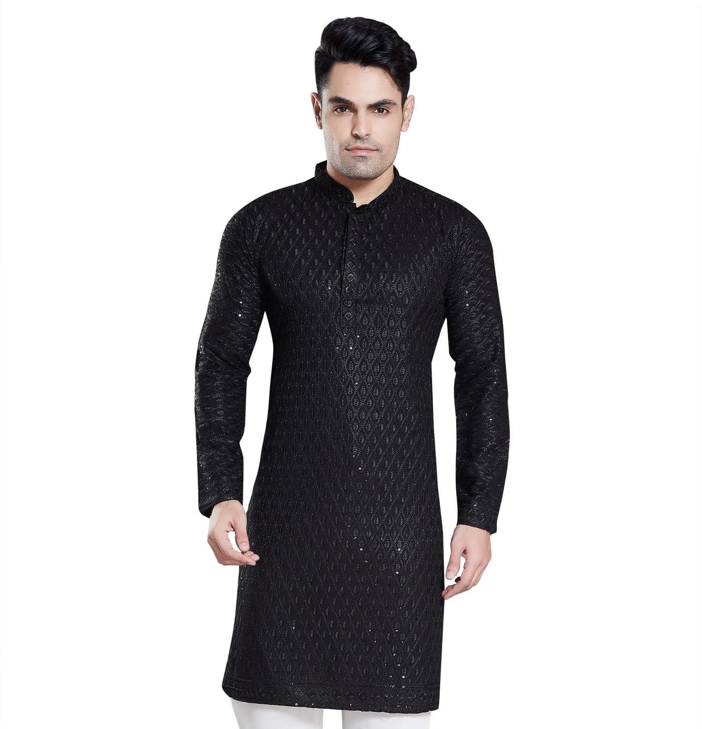 DIVISIVE Men's Sequince Embroidered Cotton Blend Only Slim Fit Kurta (DKRT113_XL_Black)