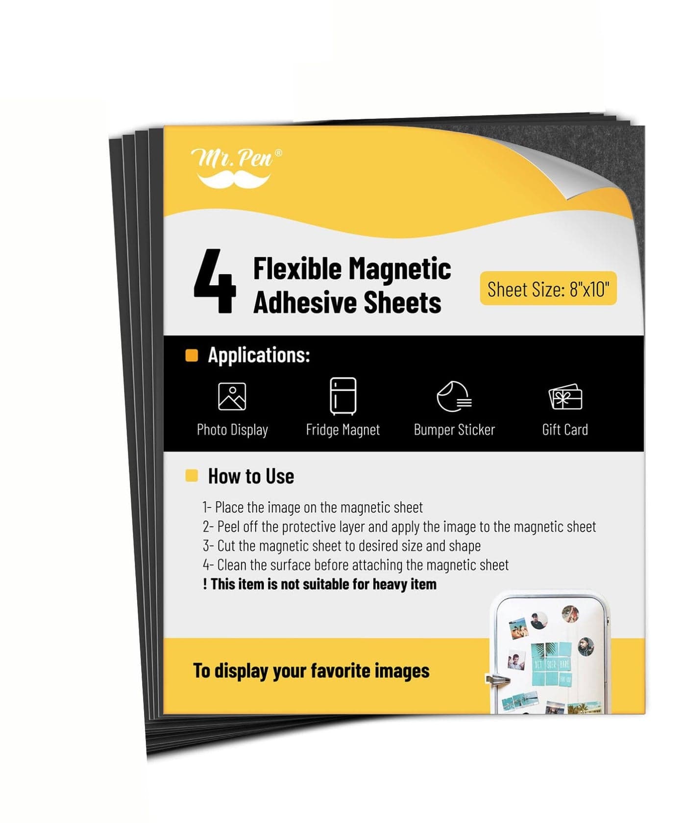 Mr Pen Adhesive Magnetic Sheets 8 x 10 4 Pack Magnetic Sheet Magnetic Paper Magnet Paper Sheets Magnetic Sheets with Adhesive Backing Flexible Magnetic Sheet Photo Magnets Magnet Sheet