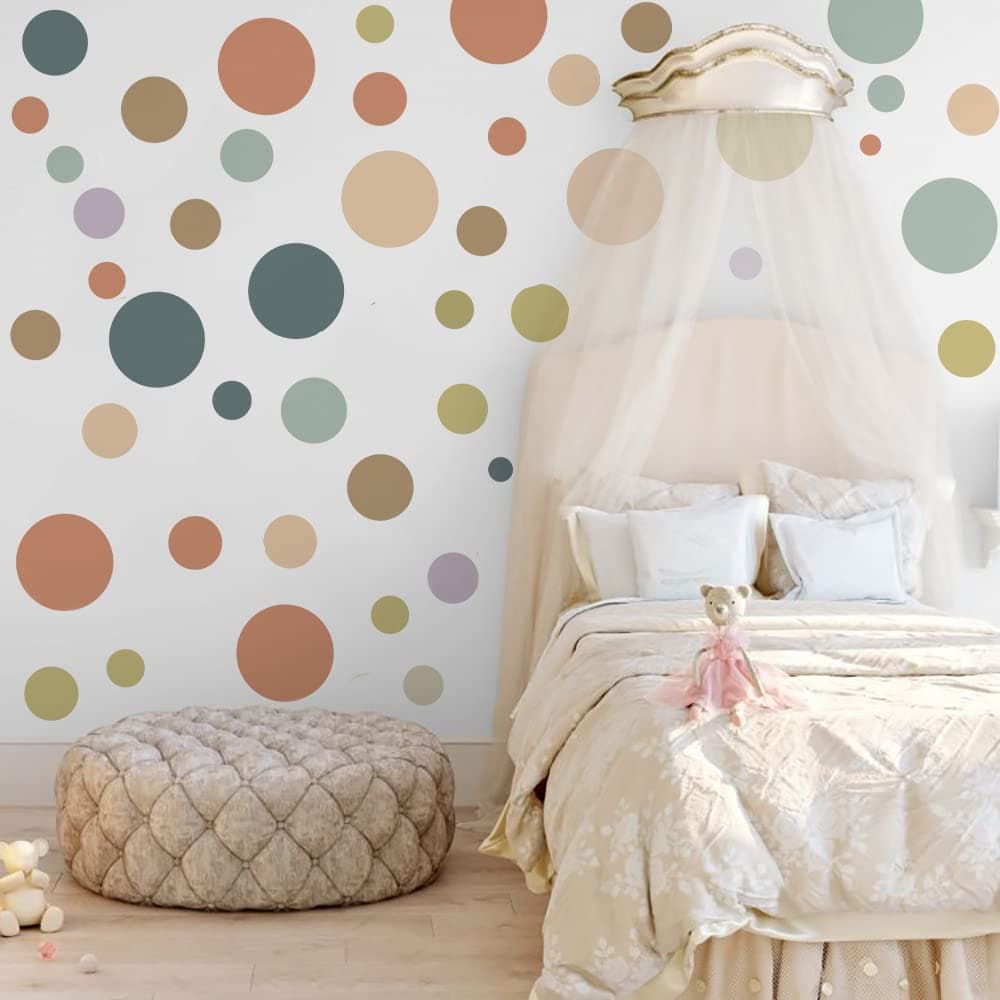Runtoo Colorful Polka Dot Wall Decals Boho Modern Abstract Wall Art Stickers Circle Window Clings Living Room Girls Bedroom Kids Nursery Home Decor