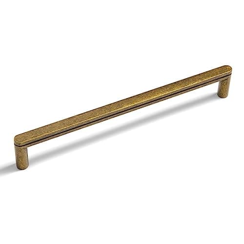 Goo-Ki 6 Pack 7 9/16 Inch Antique Brass Cabinet Pull Handle – Decorative Grooved Texture & Non-Slip Grip for Farmhouse/Industrial Cabinetry