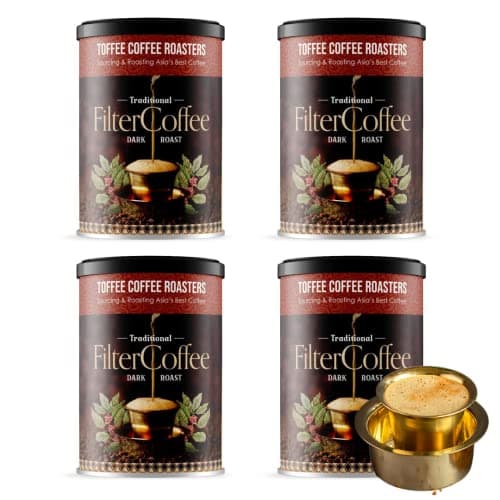 Toffee Coffee Roasters | Pack of 4 (200g Each) - 800 gm South Indian Filter Coffee| As Seen On Shark Tank | Specialty Blend| Traditional Dark Roast Signature Filter Freshly Roasted Grounded Coffee