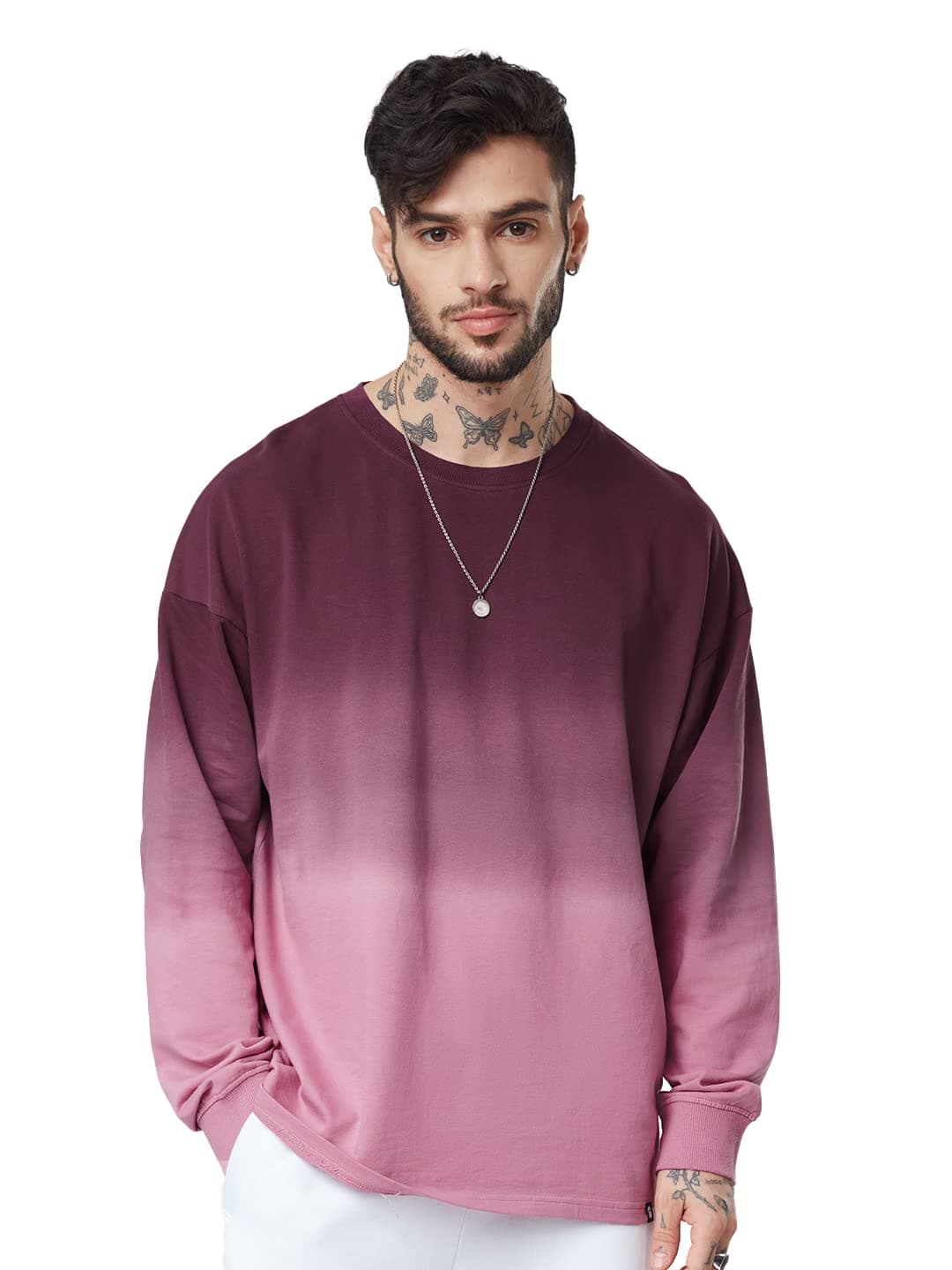 The Souled Store| Tie-Dye: Grape Wine Mens and Boys T-Shirts|Full Sleeve|Oversized fit Solid|80% Cotton 20% Polyester Multicolored Oversized Full Sleeve T-Shirts
