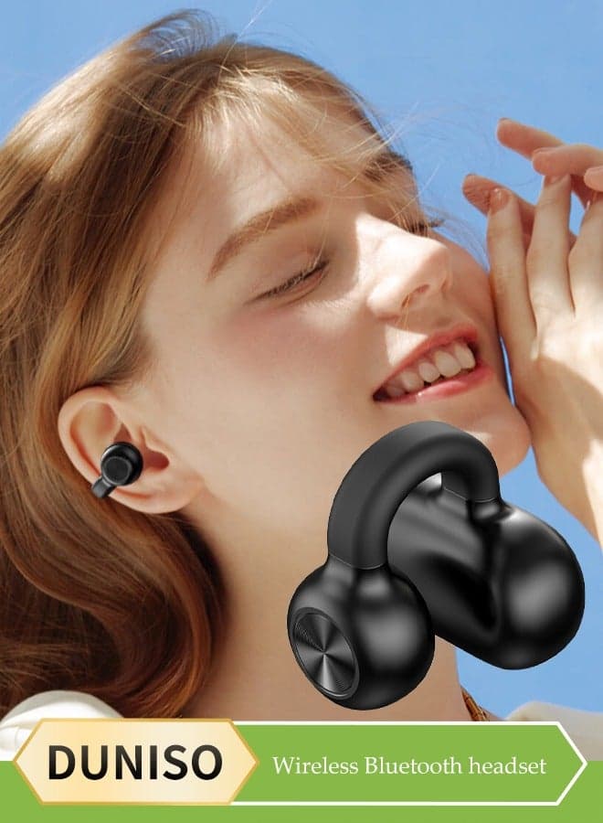 Open Ear Wireless Headphones, clip on air conduction Bluetooth earphones, noise cancelling sports earphones, adjustable stretch, 7h playback time, suitable for running, exercising, and cycling,black