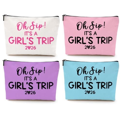 4 Pcs Girl Trip 2026 Makeup Bag Funny Girls Trip Gifts Favors Girls Weekend Gifts Weekender Bag Summer Vacation Birthday Christmas Cosmetic Bag Bachelorette Party Friendship Gifts for Women BFF Friend
