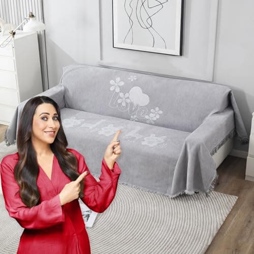 HOKIPO Chenille Sofa Couch Cover Throws Blanket Slipcover 3 Seater, 180 (D) x 300 (L) cm, Grey (AR-4636-D4)