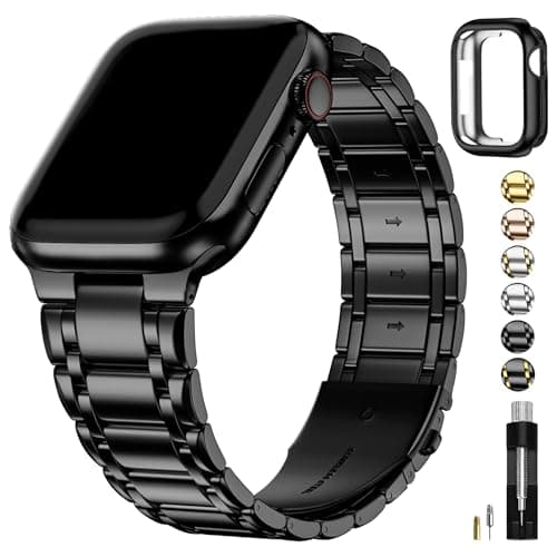 Fullmosa Bands Compatible with Apple Watch Band 41mm 40mm 38mm, Stainless Steel iWatch Band with Case for Apple Watch Series 9 8 7 6 5 4 3 2 1 SE3/2/1, Black