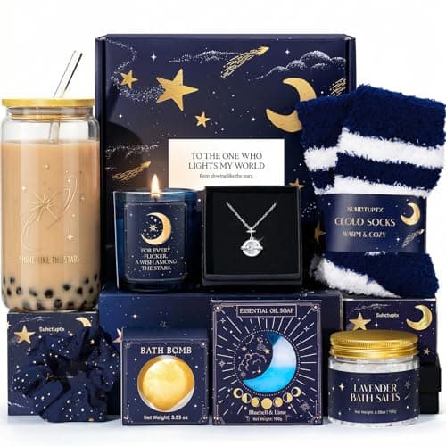 Suhctuptx Birthday Gifts for Women, Mothers Day Gifts for Mom, Starry Sky Spa Gift Basket with Universe Necklace, Self Care Gift Set for Her, Teacher Appreciation Gifts, Wife Sister Friend Boss Lady