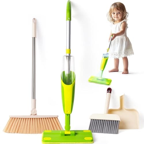 Kids Cleaning Toy Set,Mini Spray Mop Montessori Toys Pretend Play Cleaning Tool for Toddlers with Spray Mop & Kids Broom Dustpan Set Cleaning Toys Gift for Toddlers Girls Boys Age 3+
