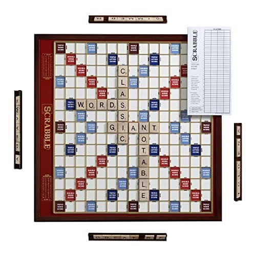 Scrabble Giant Deluxe Edition by WS Game Company with Oversized Rotating Wooden Game Board and Raised Letter Tile Grid Board Games for 24 Players Ages 8