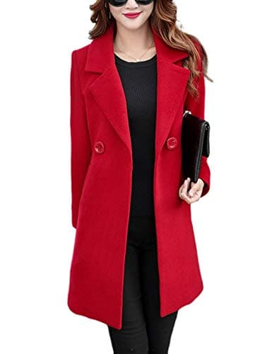 Omoone Womens Long Sleeve Slim Fit Warm Winter Wool Blend Pea Coat Overcoat1056RedS