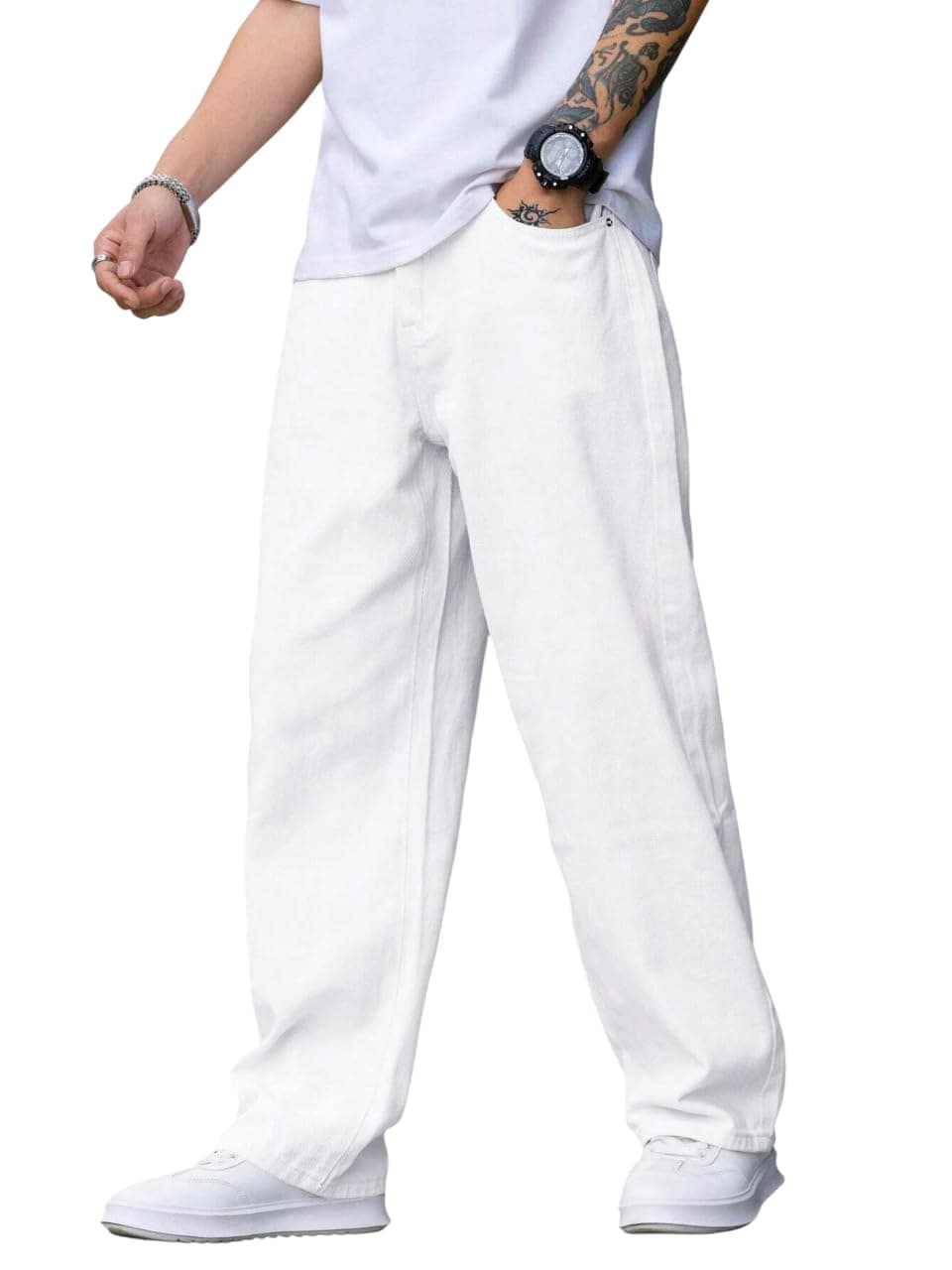 TAGAS Men's Mid Rise Relaxed Jeans (MDJ-22-LOOS 32_White