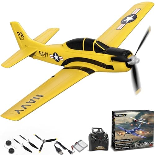 volantexrc RC Plane for Beginners 4CH WWII RC Airplane T28 Trojan with Aileron 24Ghz Remote Control Plane with Xpilot Self RightingOne Key Aerobatic for Adults 7619 RTF Yellow