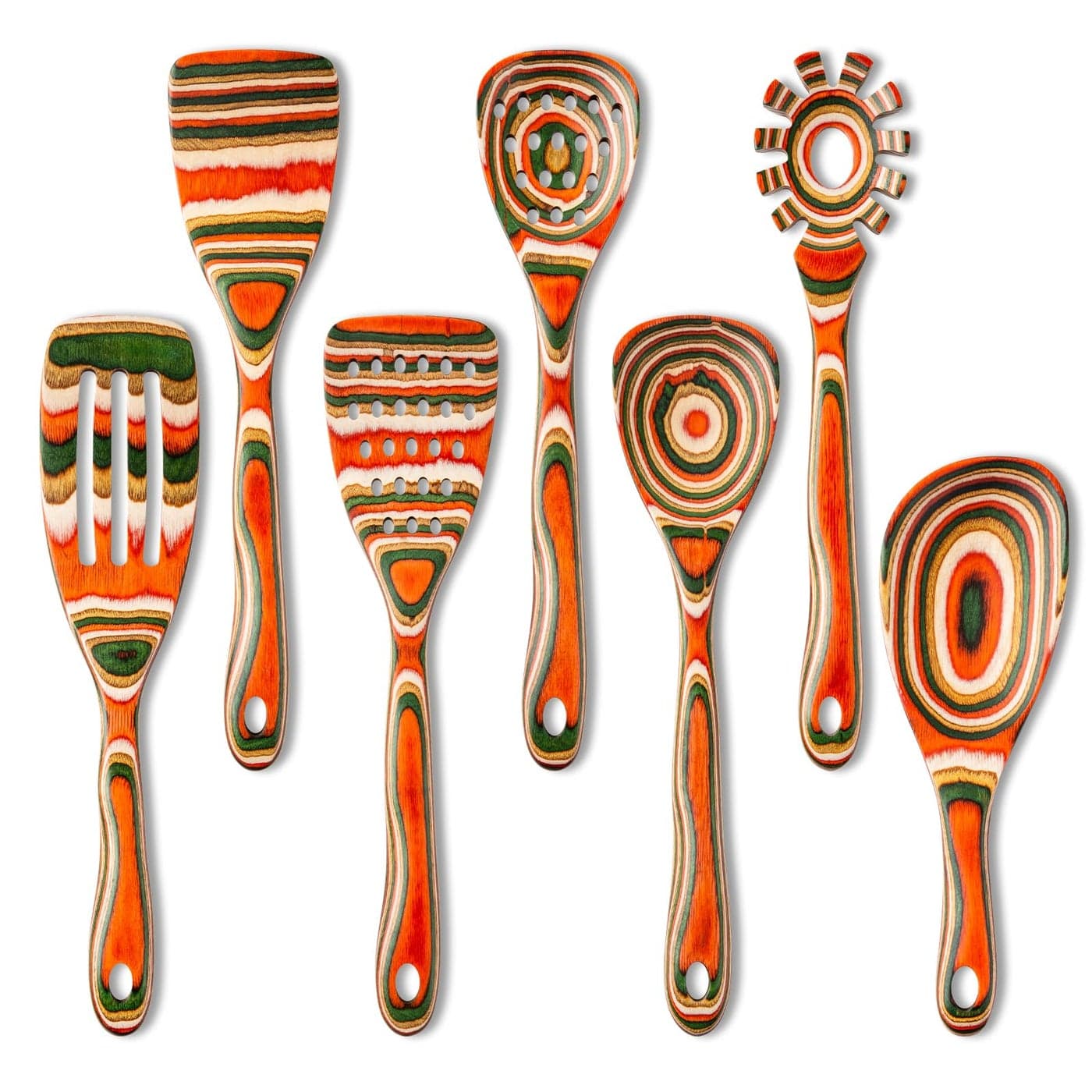 Gudamaye Pakkawood 7Piece Red Wooden Cooking Utensils Wooden Spoons for CookingWooden Spoon Set Wooden Kitchen Utensil set Pakkawood kitchen Utensils for Serving Bridal Shower Gifts