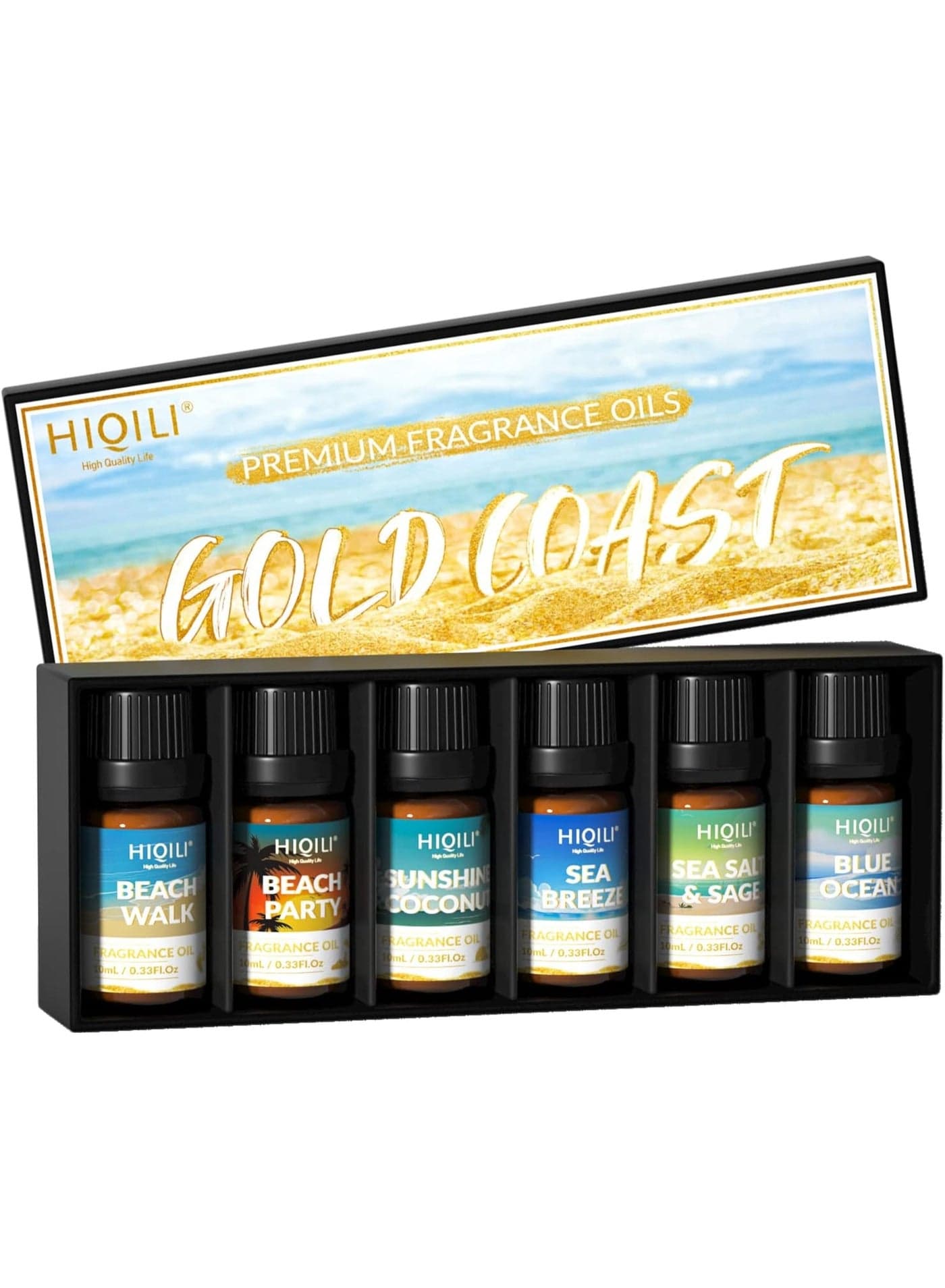 HIQILI Fragrance Oil, Gold Coast 6x10ml for Candle Scents Making, Scented Oils for Soy Candles Soap Slime Aromatherapy Diffuser, Premium Grade Essential Oil Gift Set for Christmas Holiday
