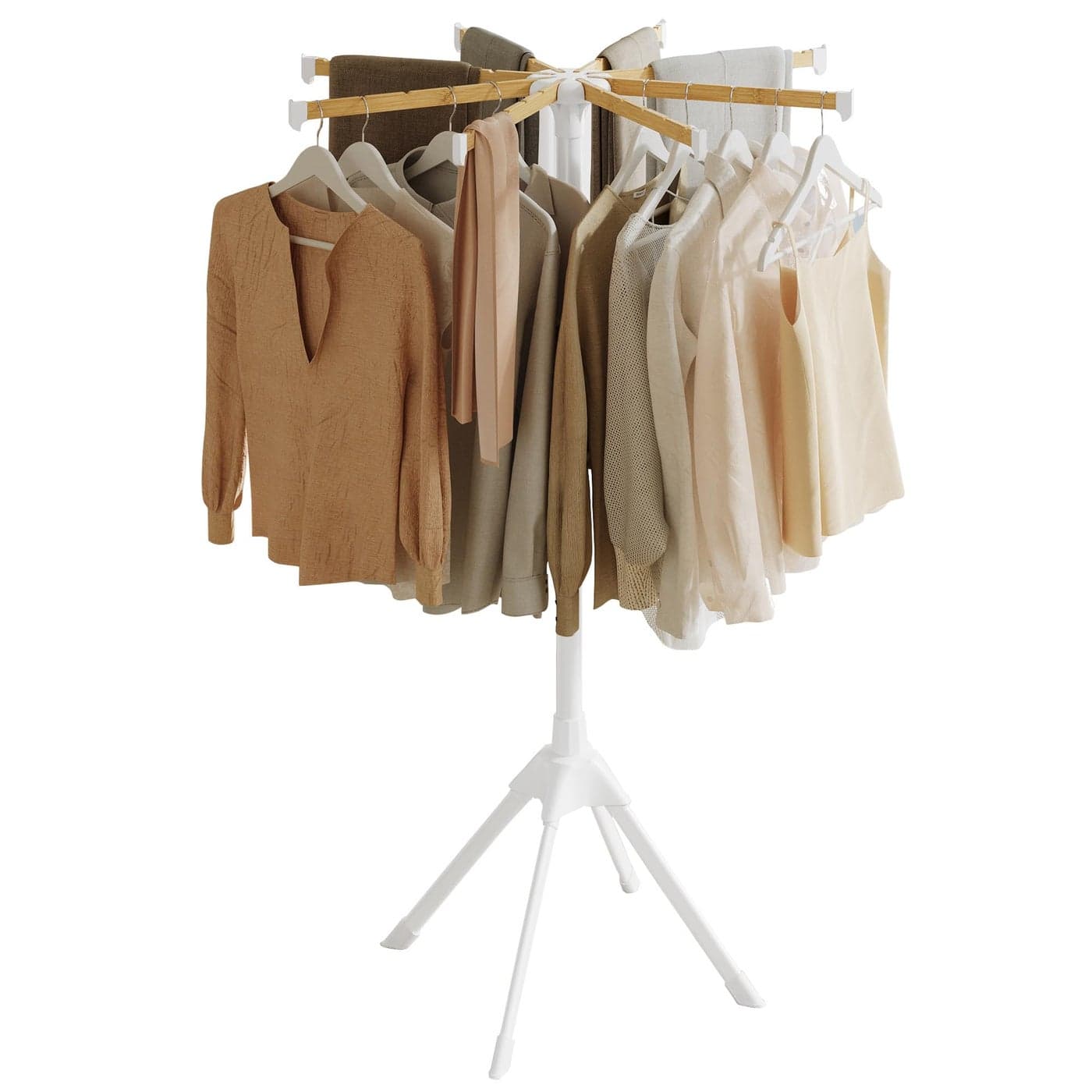 SONGMICS Clothes Drying Rack with Bamboo Hanging Rods Foldable Metal Laundry Rack SpaceSaving FreeStanding Airer Indoor Use White and Natural ULLR516W01