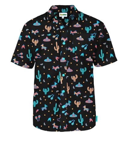 Tipsy Elves Black Midnight Fiesta Hawaiian Shirts for Men - Casual Beach & Summer Party Shirts for Men - Stretch Fabric with Modern Fit - Fun Design for Parties & Vacation - X-Large