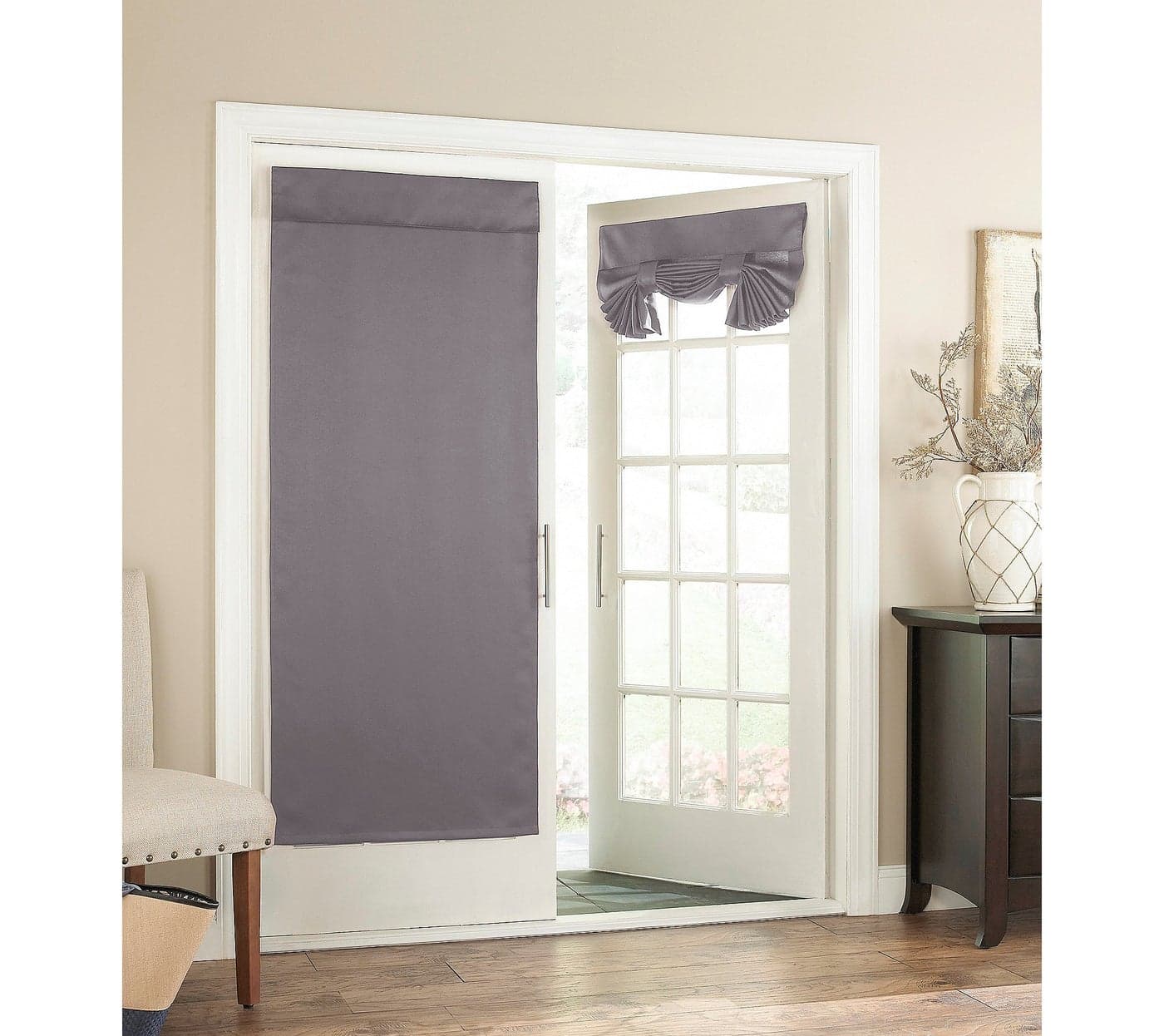 ECLIPSE French Door Curtain - Tricia 26" x 68" Tie Up Light Filtering Single Panel Drapes for Patio, for Living Room and Bedroom, Grey