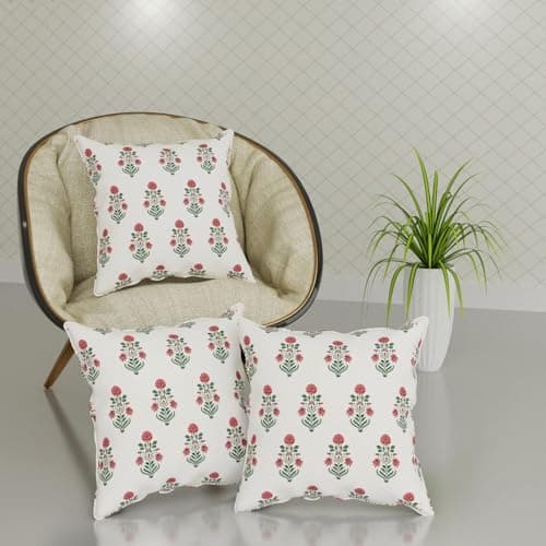 Trance Home Linen Cotton Thick Printed 24X24 Inch Cushion Covers Only For Sofa And Diwan | Throw Pillow/Small Cushion Pillow Covers Only (24X24 Inch | 60Cmx60Cm, Aangan Red)Set Of 3, 180 TC