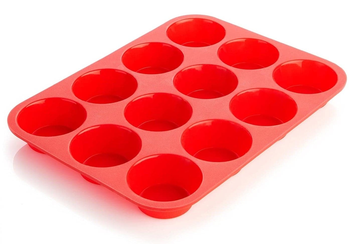 Inditradition 12 Cup Silicone Muffin Tray | 12 Cavity Cup Cake Tray, Baking Pan Mold | Red, Round (3 CM Depth / 6 CM Diameter)