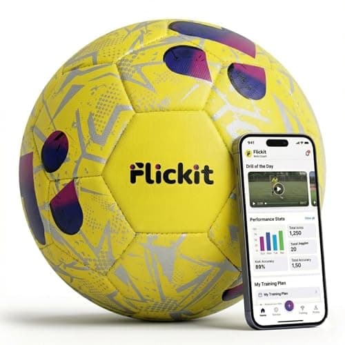FLICKIT Football Size 5 Training & Match Ball | PU Material | App-Compatible with AI Training | PU 32 Stitch Footlball Teens & Adults (13+) Indoor Outdoor Grass Turf | Yellow