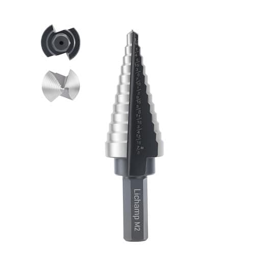 Lichamp Unibit Step Drill Bit for Metal, Genuine M2 Drill Stepper Bit for Hard Metal Heavy Duty, 12 Sizes from 3/16" to 7/8", Dual Straight Grooved with Hex Drive, A3BK
