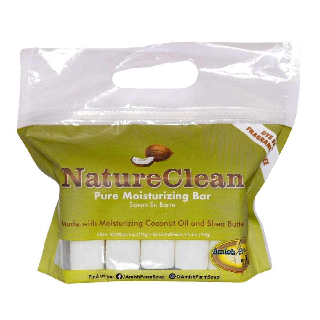 Amish Farms Pure Moisturizing Fragrance Free Bars with Coconut Oil Shea Butter for Sensitive Skin Made in USA Women Mens Face Body Bar for Shower NatureClean 5oz Ea 5 Bars