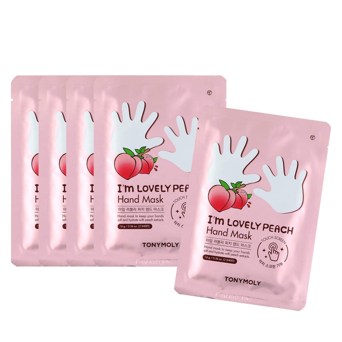 TONYMOLY Im Lovely Peach Hand Mask for Dry Skin Hydrating Moisturizing Plum Peach Honeysuckle Extract 5pk