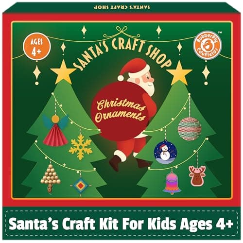 Butterfly EduFields Santa’s Craft Shop Christmas Activity Kit | Holiday Arts & Crafts Set for Kids Ages 4+ | Make 20+ Ornaments with Wood Painting, Bead Crafts & Gem Art | Creative DIY Christmas Decoration Kit