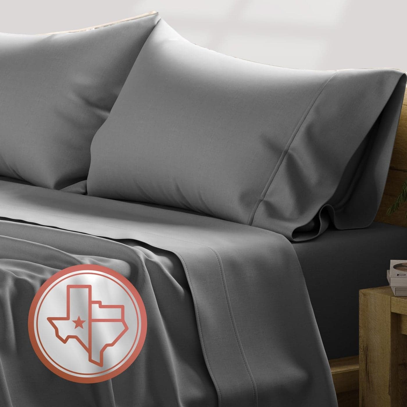 TEXAS LINEN CO 100 Egyptian Cotton Sheets 600 Thread Count 4 PC Queen Size Sheet Set Soft Cooling High Thread Count Sateen Extra Long Staple Luxury Bedding 16 in Deep Pocket Dark Grey