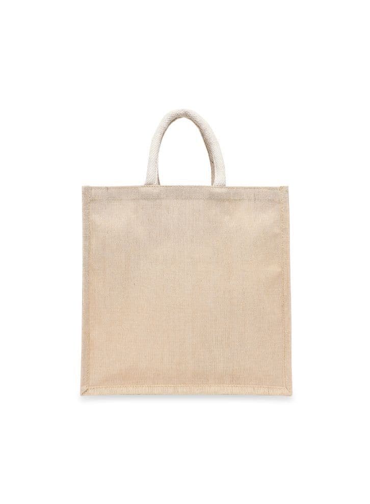 Laminated Juco Tote Bags with Gusset (Natural) Reusable Eco Friendly Shopping Bag (33.02 x 10.16 x 33.02 Cm) Set of 6 Pcs