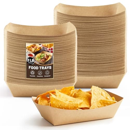 ZORRITA 2 Lb Paper Food Trays - 100 Pack Disposable Nacho Trays Brown Food Boats Take Out Basket Holders for Serving Party Snacks Hot Dogs Tacos Fries