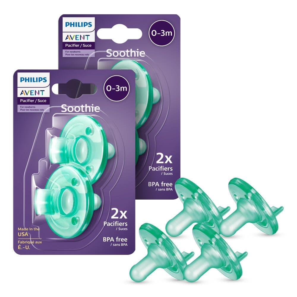 Philips Avent Soothie Orthodontic Baby Pacifiers 100 Silicone Pacifiers One Piece BPAFree for Babies 03 Months Green 4 Pack Model SCF19041